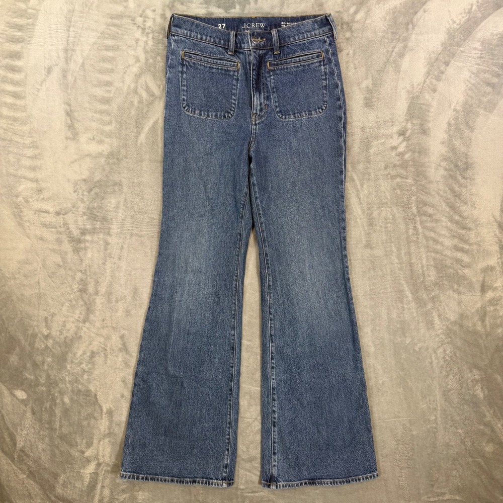 J.Crew 96 Flare Jeans‎ Women's Size 27 Blue Denim Pants Flap Pocket